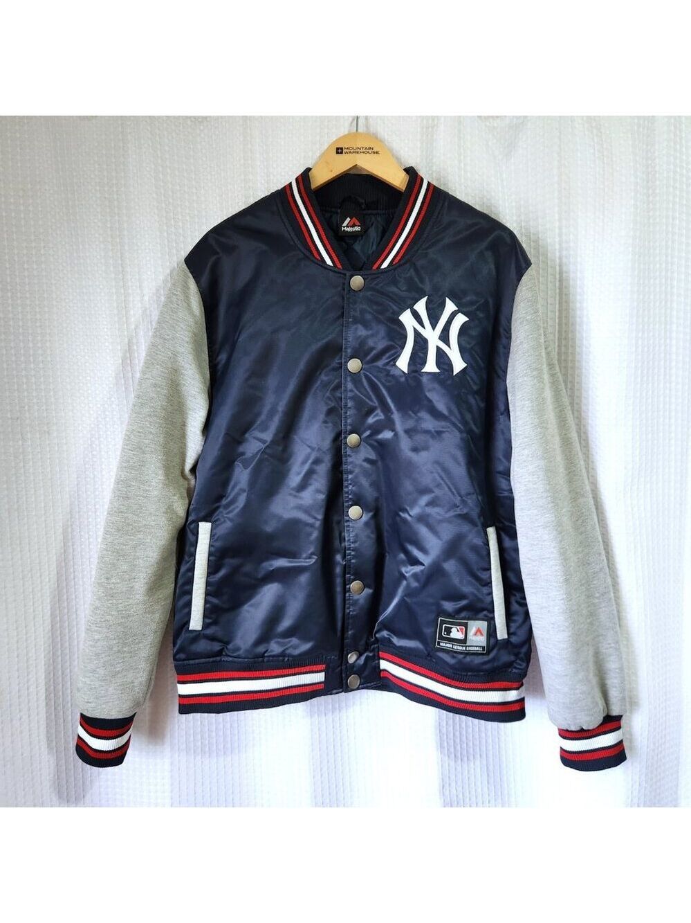 New York Yankees Bomber Jacket XL Majestic Athletic Blue Grey MLB Varsity